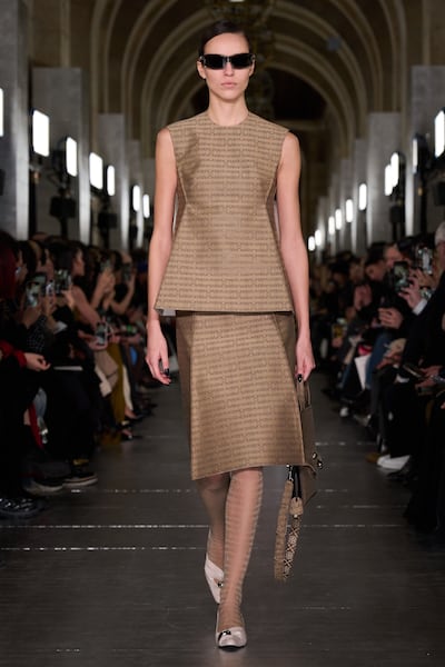 Heavy jacquard was cut into interesting new shapes at Tory Burch. Photo: Tory Burch 