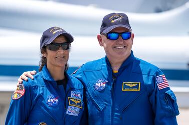 Suni Williams and Butch Wilmore at the Nasa Shuttle Landing Facility in Titusville, Florida, in April. EPA