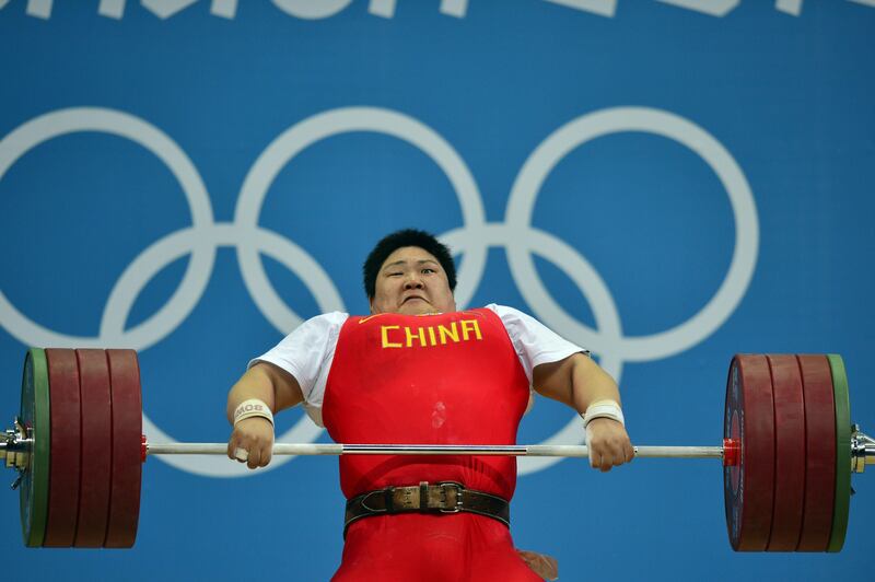 TOPSHOTS
China's Zhou Lulu competes to win the gold medal during the women's 75+kg group A weightlifting event of the London 2012 Olympic Games at The Excel Centre in London on August 5, 2012. AFP PHOTO / YURI CORTEZ
