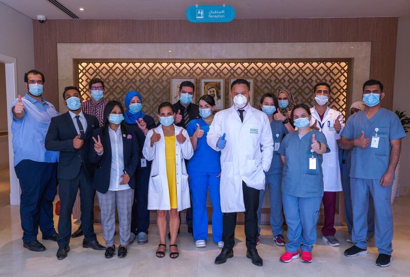 Abu Dhabi, United Arab Emirates, June 14, 2020.   
Dr. Yendry Ventura, the general manager of Abu Dhabi Stem Cell Centre with his team.
Victor Besa  / The National
Section:  NA
Reporter:  Daniel Bardsley