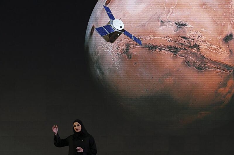 Sarah Amiri, deputy project manager of the UAE's planned Mars mission, talks about the project named Hope in July 2017. Kamran Jebreili / AP Photo