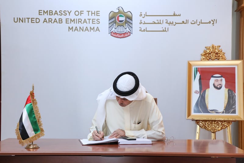 Ambassador Khalil Yaqoob AlKhayat, Assistant Undersecretary for Consular Affairs of Bahrain's Foreign Ministry, offered his condolences. Photo: UAE embassy Manama
