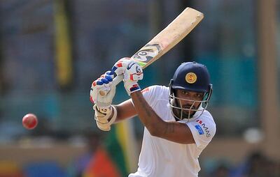 Sri Lanka's Danushka Gunathilaka plays a shot against South Africa during the second day of their second test cricket match in Colombo, Sri Lanka, Saturday, July 21, 2018. (AP Photo/Eranga Jayawardena)
