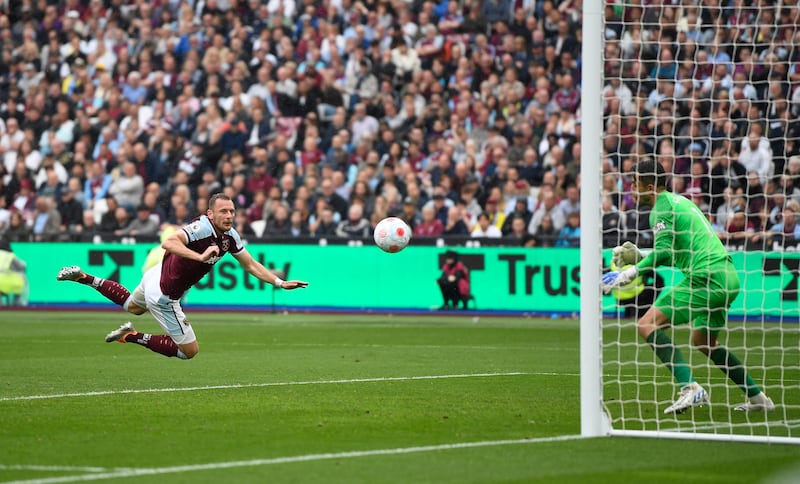 West Ham's Vladimir Coufal scores an own goal to make the score 2-2. Reuters