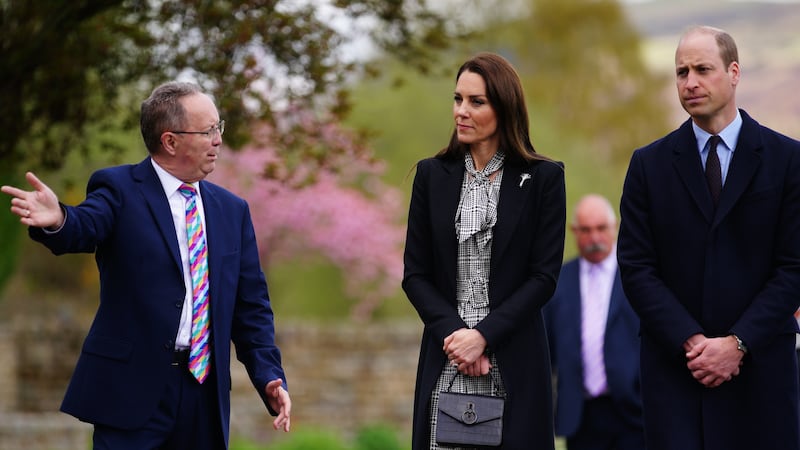 Aberfan disaster survivor David Davies with the Prince and Princess of Wales in the memorial garden commemorating the 1966 disaster in south-east Wales. Getty