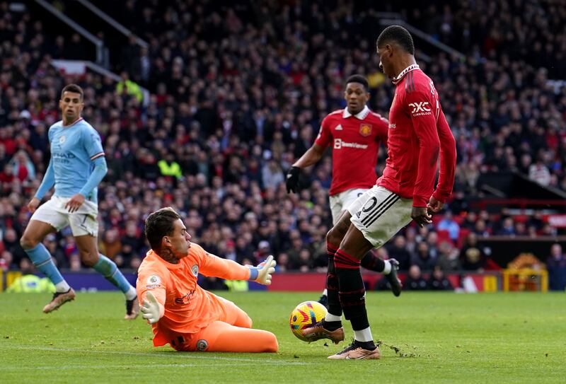 MANCHESTER CITY RATINGS: Ederson - 5, Looked shaky at times, notably rushing out and being beaten to the ball by Rashford, but did well to smother the United forward later in the first half. Little he could have done about the goals.

PA