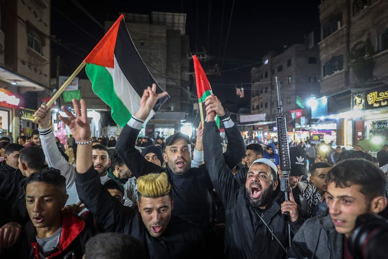 Palestinians demonstrate in the Jabalia refugee camp  following an Israeli raid. AFP