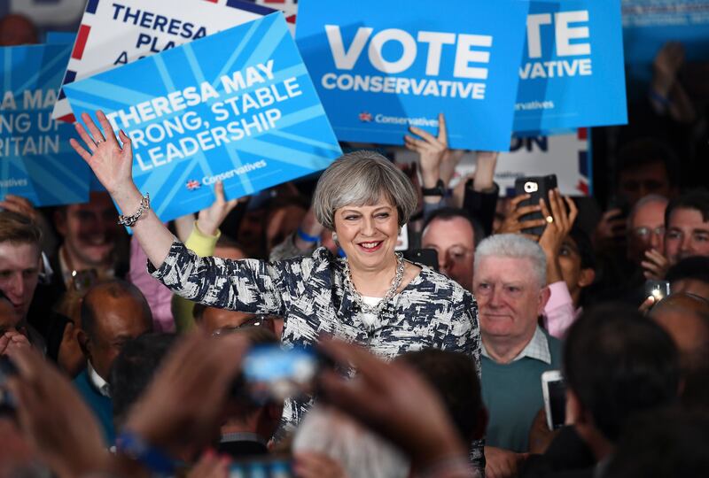 Ms May on the general election campaign trail in Solihull, the day before the polls opened in 2017