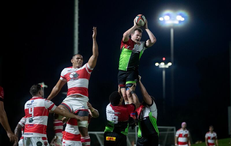 Harlequins win a line-out against Tigers at Zayed Sports City Rugby Fields.  Ruel Pableo for The National