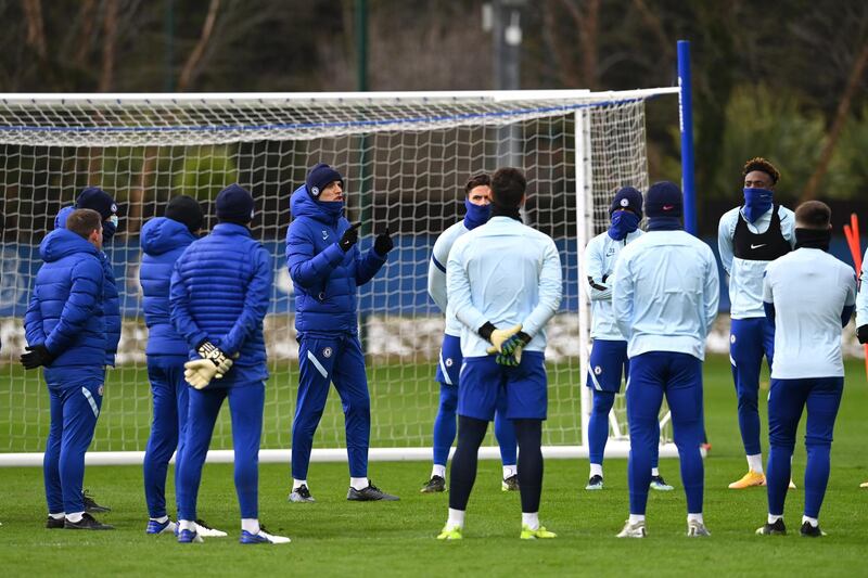 COBHAM, ENGLAND - FEBRUARY 09:  Thomas Tuchel of Chelsea during a warm down training session at Chelsea Training Ground on February 9, 2021 in Cobham, England. (Photo by Darren Walsh/Chelsea FC via Getty Images)
