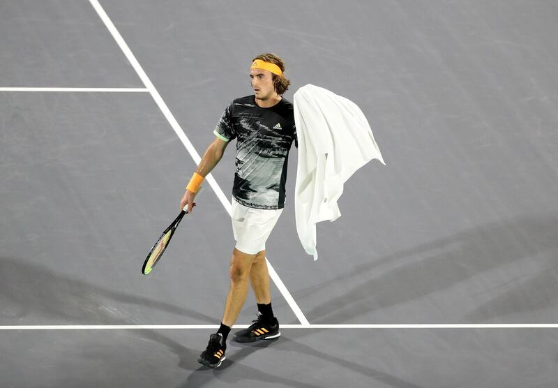 Abu Dhabi, United Arab Emirates - Reporter: Jon Turner: Stefanos Tsitsipas wins the first set during the final between Rafael Nadal v Stefanos Tsitsipas at the Mubadala World Tennis Championship. Saturday, December 21st, 2019. Zayed Sports City, Abu Dhabi. Chris Whiteoak / The National