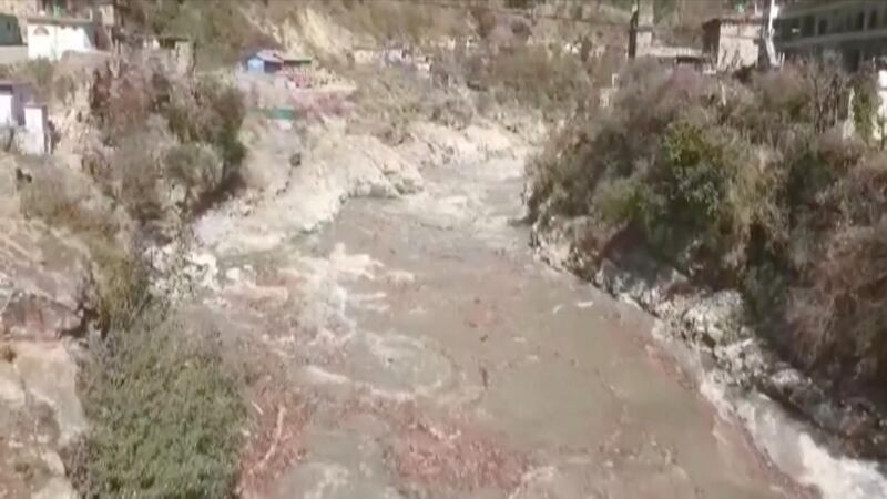 General view of a flash flood in Chamoli, Uttarakhand, India, in this still image obtained from a video. Reuters