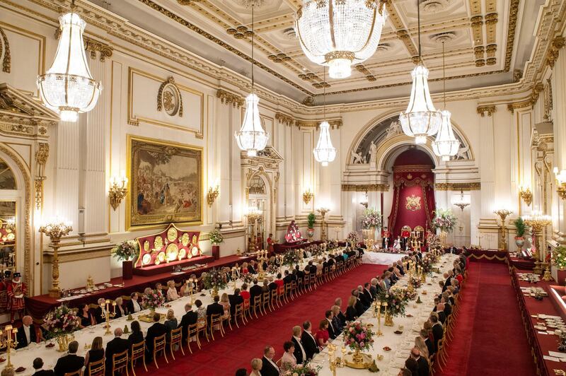 The State Banquet with US President Donald Trump, Britain's Queen Elizabeth and guests at Buckingham Palace in London, Britain. Reuters