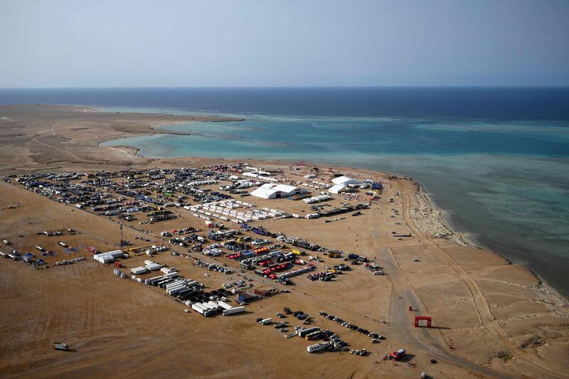 A bivouac by the Red Sea coast near Saudi Arabia's Yanbu, during the prologue of Dakar 2023. AFP