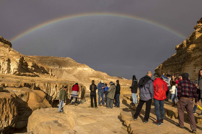 A rainbow in Dimona, where brighter and warmer weather is forecast