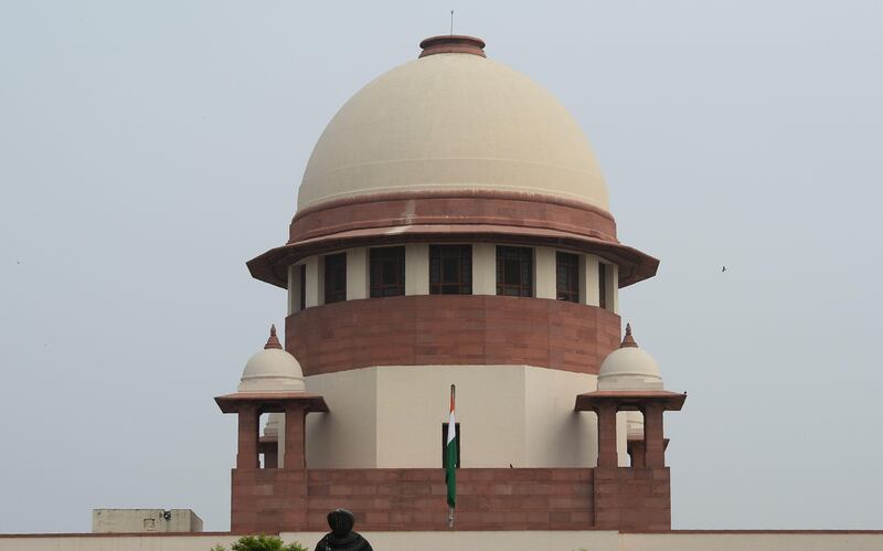 The Indian Supreme Court building is seen in New Delhi on August 24, 2017.
India's Supreme Court ruled on August 24 that citizens have a constitutional right to privacy, a landmark verdict that could have wide-reaching implications for the government's flagship biometric programme. / AFP PHOTO / SAJJAD HUSSAIN