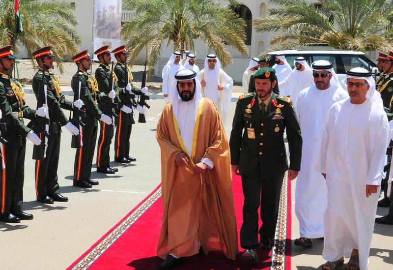 Sheikh Tahnoun bin Mohammed, the Ruler’s Representative in the Eastern Area, attends a graduation ceremony of Armed Forces officers at Zayed II Military College in Al Ain.