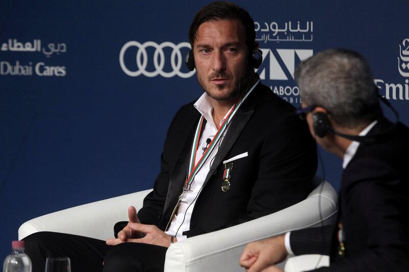 Francesco Totti, former player of Roma, attends the Dubai International Sports Conference in Dubai, UAE December 28, 2017. REUTERS/Satish Kumar