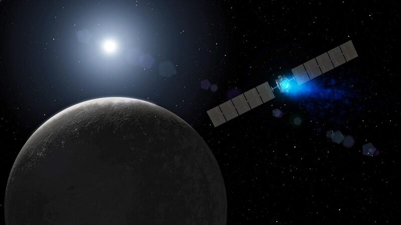 epa07136468 A handout photo made available by the NASA on 07 August 2017 shows an artist's concept of NASA's Dawn spacecraft arriving at the dwarf planet Ceres, the most massive body in the asteroid belt (issued 02 November 2018). NASA’s Dawn spacecraft has gone silent on 01 November 2018 as scheduled, ending a historic mission that studied time capsules from the solar system’s earliest chapter. Dawn missed scheduled communications sessions with NASA's Deep Space Network on Wednesday, Oct. 31, and Thursday, Nov. 1. After the flight team eliminated other possible causes for the missed communications, mission managers concluded that the spacecraft finally ran out of hydrazine, the fuel that enables the spacecraft to control its pointing. Dawn waa the first mission to visit a dwarf planet -- a round body that orbits the sun but, unlike a planet, does not clear its orbital path of other objects.  EPA/NASA/JPL-Caltech / HANDOUT  HANDOUT EDITORIAL USE ONLY/NO SALES