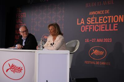 General delegate of the Cannes Film Festival Thierry Fremaux, left, and festival director Iris Knobloch. AFP