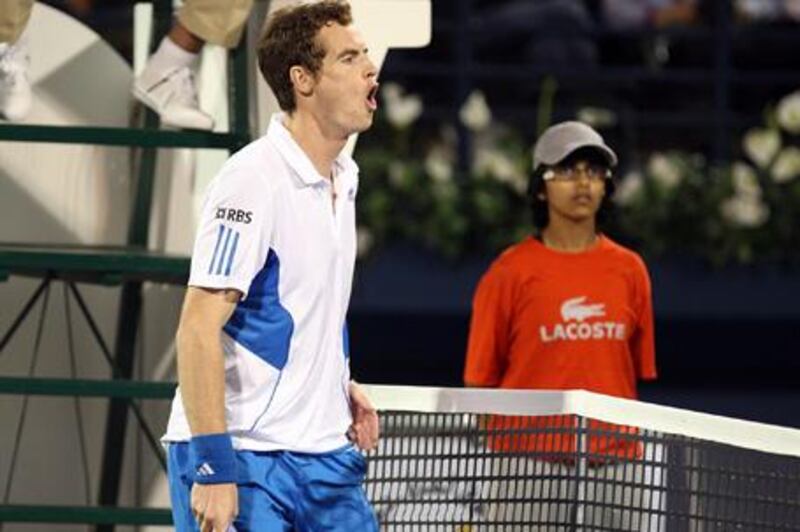 Andy Murray contests a call in his second round match against Janko Tipsarevic yesterday.