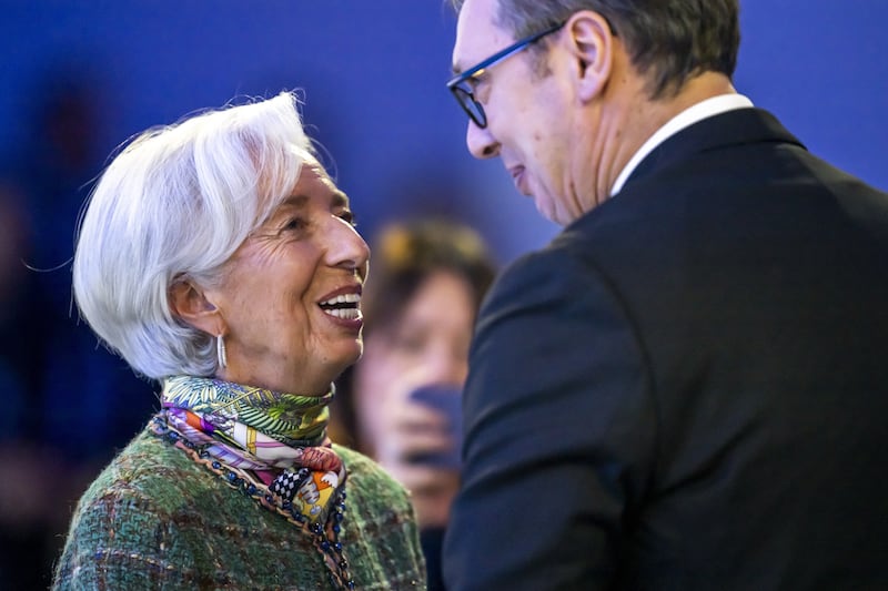 European Central Bank chief Christine Lagarde with Serbia's President Vucic. EPA