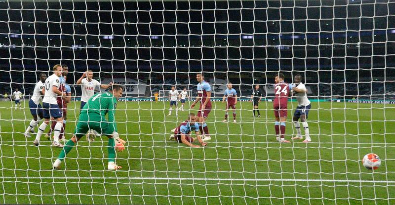 West Ham United's Tomas Soucek scores an own goal and Tottenham's first. Reuters