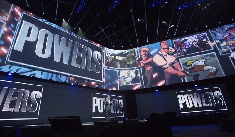 Andrew House, president and group chief executive of Sony Computer Entertainment, presents the exclusive digital video series “Powers” during a media briefing. Mario Anzuoni / Reuters