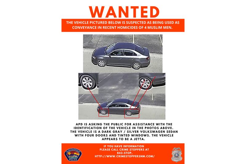 This poster released on Sunday by the Albuquerque Police Department shows a vehicle suspected of being used in the killings. AP