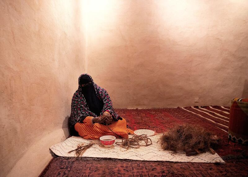 RIYADH, KINGDOM OF SAUDI ARABIA. 26 SEPTEMBER 2019. 
Live cultural performances and reenactments inside At-Turaif district in Ad-Dariya give visitors the chance to experience life at the time of the formation of the first Saudi state.

At-Turaif was founded in the 15th century, with much influence owed to the Najdi architectural style of Arabia. In the mid-18th century, the sprawling mud-brick city spawned the dynasty of Al Saud, who had lived in Ad Diriyah since the 15th century. 

The largest single structure in the city is Salwa Palace, which extends over approximately 10,000 square metres and consists of seven main units. The palace contains the Ad Diriyah museum, with more museums set to come.
Former villa residences that once housed families in 18th-and 19th-century At-Turaif have been converted into a souq, plus an array of cubby­hole areas where demonstrations of traditional crafts now take place – calligraphy, medicine, carpet weaving and the making of weapons are among the attractions. Again, all the staff are Saudis.

(Photo: Reem Mohammed/The National)

Reporter:
Section: