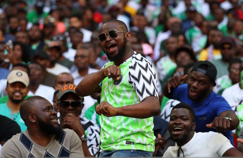 LONDON, ENGLAND - JUNE 02: Fans of Nigeria during the International Friendly match between England and Nigeria at Wembley Stadium on June 2, 2018 in London, England. (Photo by Catherine Ivill/Getty Images)