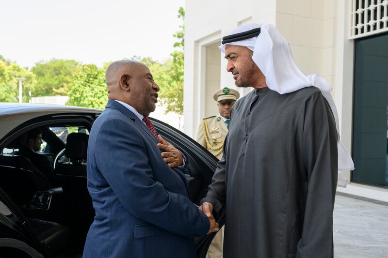 President Sheikh Mohamed with Comoros President Azil Assoumani in Abu Dhabi on Thursday. Photo: UAE Presidential Court