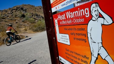 A sign warns of extremely high temperatures in Phoenix, Arizona. AP