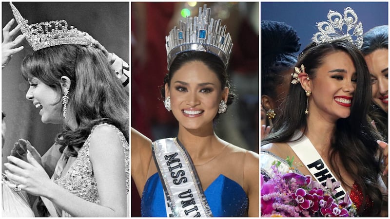 From left, former Miss Universe winners from the Philippines include Gloria Diaz (1969); Pia Wurtzbach (2015); and Catriona Gray (2018). AP; EPA; Reuters