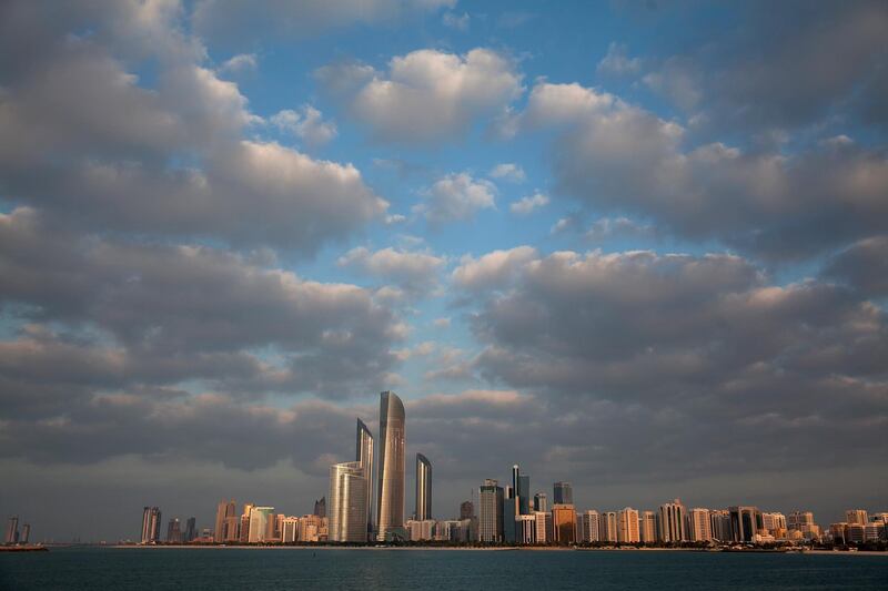 ABU DHABI, UNITED ARAB EMIRATES, Jan. 14, 2014:   
The Abu Dhabi skyline as seen from the Breakwater Corniche on Tuesday evening, Jan. 14, 2014.  (Silvia Razgova / The National )

