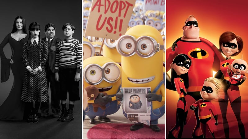 When it comes to theme dressing for families, look to the Addams family; minions Stuart, Bob and Kevin and 'The Incredibles'. Photo: Netflix, Universal Pictures, Pixar / Walt Disney Pictures