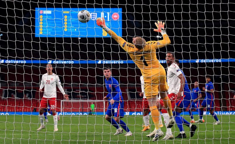 DENMARK RATINGS: Kasper Schmeichel - 8: Comfortable stop from long-range Rashford shot was the only time he had to make a save in opening half. First time he was seriously called into action, the Leicester man produced a fabulous one-handed stop to stop Mount scoring just after hour mark. PA