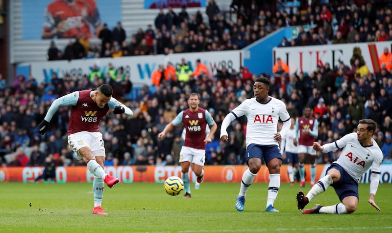 Aston Villa's Anwar El Ghazi shoots at goal. Reuters