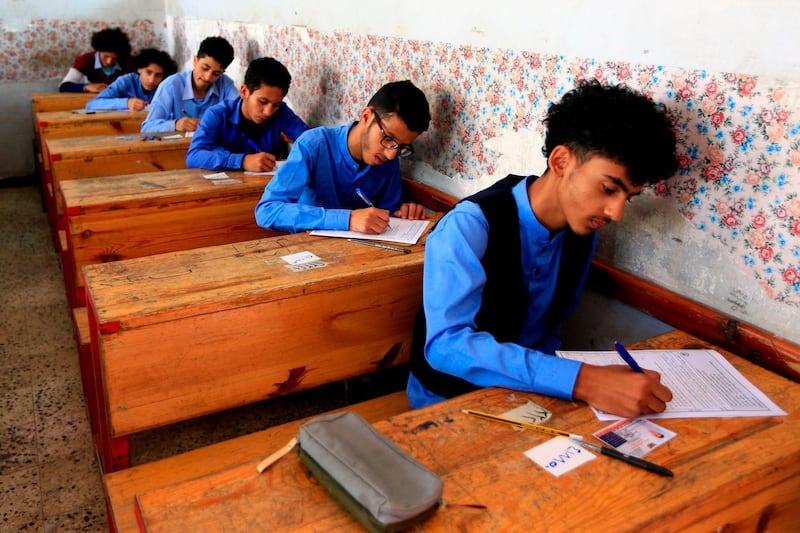 Yemeni students sit for their final exams at a secondary school in the capital Sanaa.  AFP