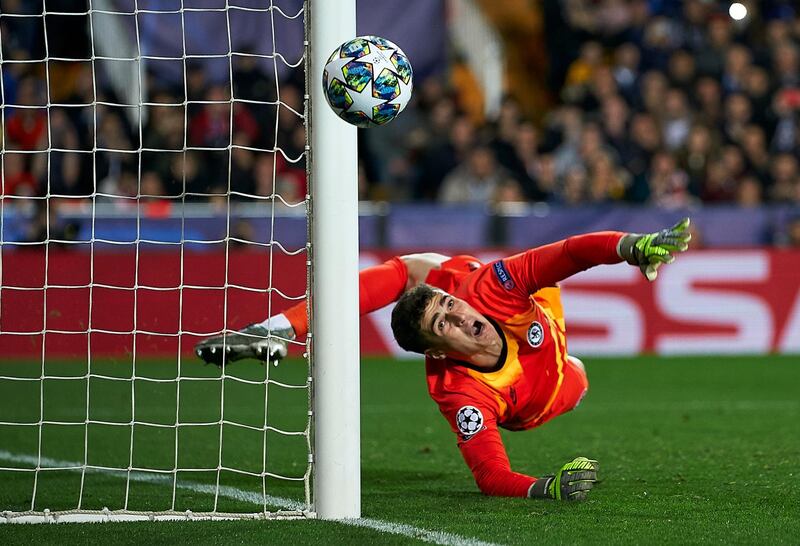 Chelsea goalkeeper Kepa Arrizabalaga saves Dani Parejo's penalty. Getty