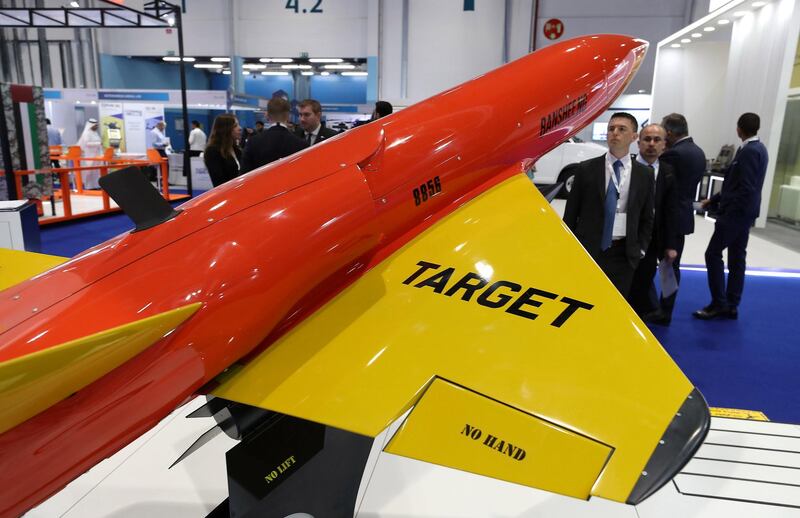 ABU DHABI, UNITED ARAB EMIRATES , Feb 23  – 2020 :- Banshee drone on display at the UMEX & SimTEX held at Abu Dhabi National Exhibitions Centre in Abu Dhabi. (Pawan  Singh / The National) For News/Online/Instagram.  Story by Kelsey Warner