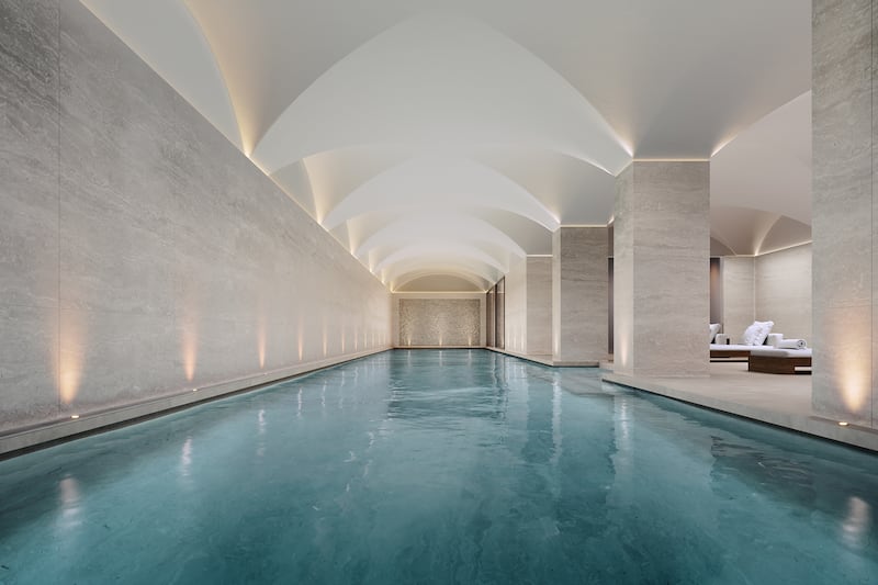 A spa swimming pool with vaulted ceiling