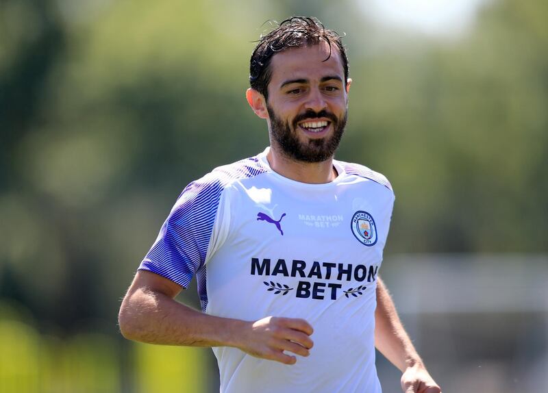 MANCHESTER, ENGLAND - MAY 25: Manchester City's Bernardo Silva in action during training at Manchester City Football Academy on May 25, 2020 in Manchester, England. (Photo by Tom Flathers/Manchester City FC via Getty Images)