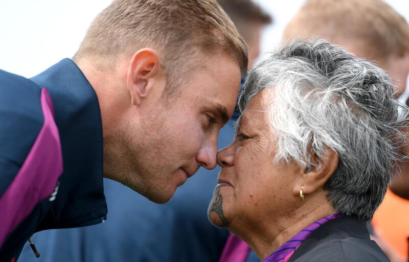 Stuart Broad is given a traditional Maori welcome in New Zealand. Getty