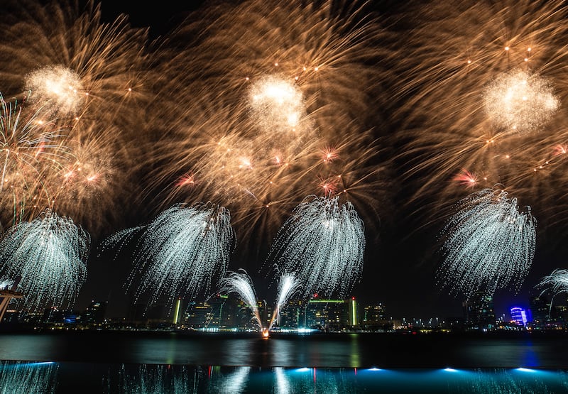 Eid fireworks as seen from Cafe del Mar at Yas Bay Waterfront in Abu Dhabi. 