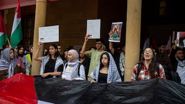 Students at the American University of Beirut protest the war in Gaza in solidarity with students around the world. Oliver Marsden / The National