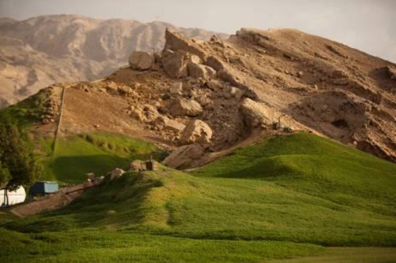 November 8, 2010 - Al Ain, UAE -  The Green Mubazarrah at the base of Jebel Hafeet in Al Ain features parks and hot springs, which feed into Mubazarrah Lake.  It is one of the only places in the UAE that offers a lush green landscape with the view of mountains in the background.  (Andrew Henderson/The National)