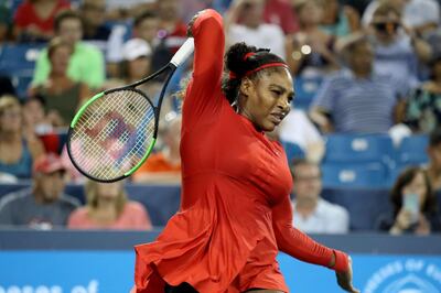 MASON, OH - AUGUST 14: Serena Williams of the United States returns a shot to Petra Kvitova of the Czech Republic during Day 4 of the Western and Southern Open at the Lindner Family Tennis Center on August 14, 2018 in Mason, Ohio.   Rob Carr/Getty Images/AFP
== FOR NEWSPAPERS, INTERNET, TELCOS & TELEVISION USE ONLY ==
