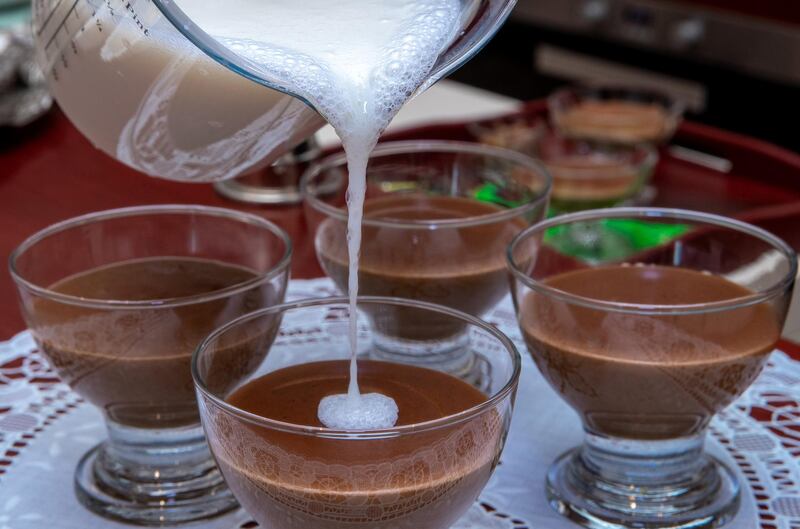 Abu Dhabi, United Arab Emirates, April 14, 2021.  Ramadan Recipes by Nejat Hadriche.  Tunisian style hazelnut porridge. 
Victor Besa/The National
Section:  lf
Reporter:  Hanan Sayed Worrell