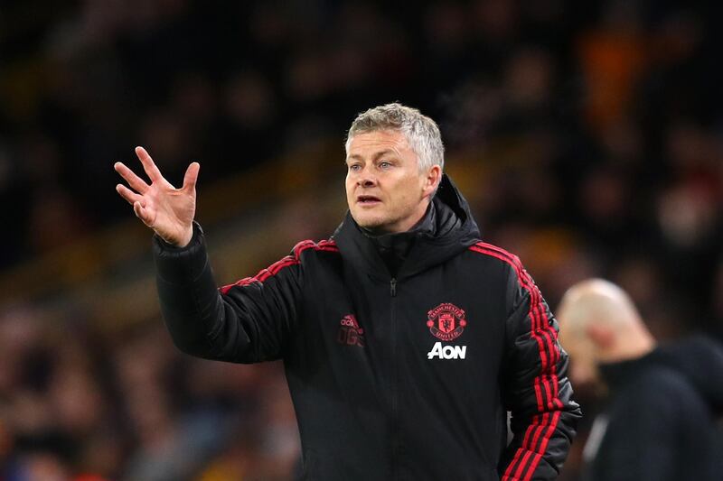WOLVERHAMPTON, ENGLAND - MARCH 16: Ole Gunnar Solskjaer, Interim Manager of Manchester United gives his team instructions during the FA Cup Quarter Final match between Wolverhampton Wanderers and Manchester United at Molineux on March 16, 2019 in Wolverhampton, England. (Photo by Catherine Ivill/Getty Images)